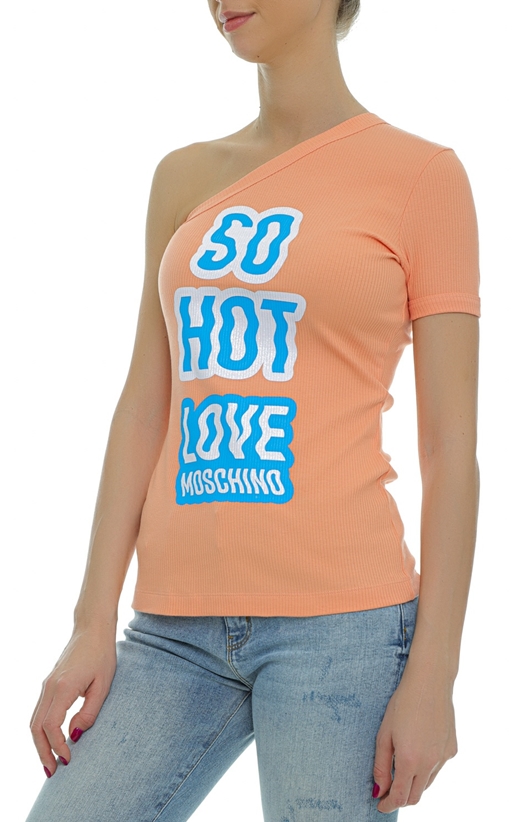LOVE MOSCHINO-Tricou asimetric cu logo grafic
